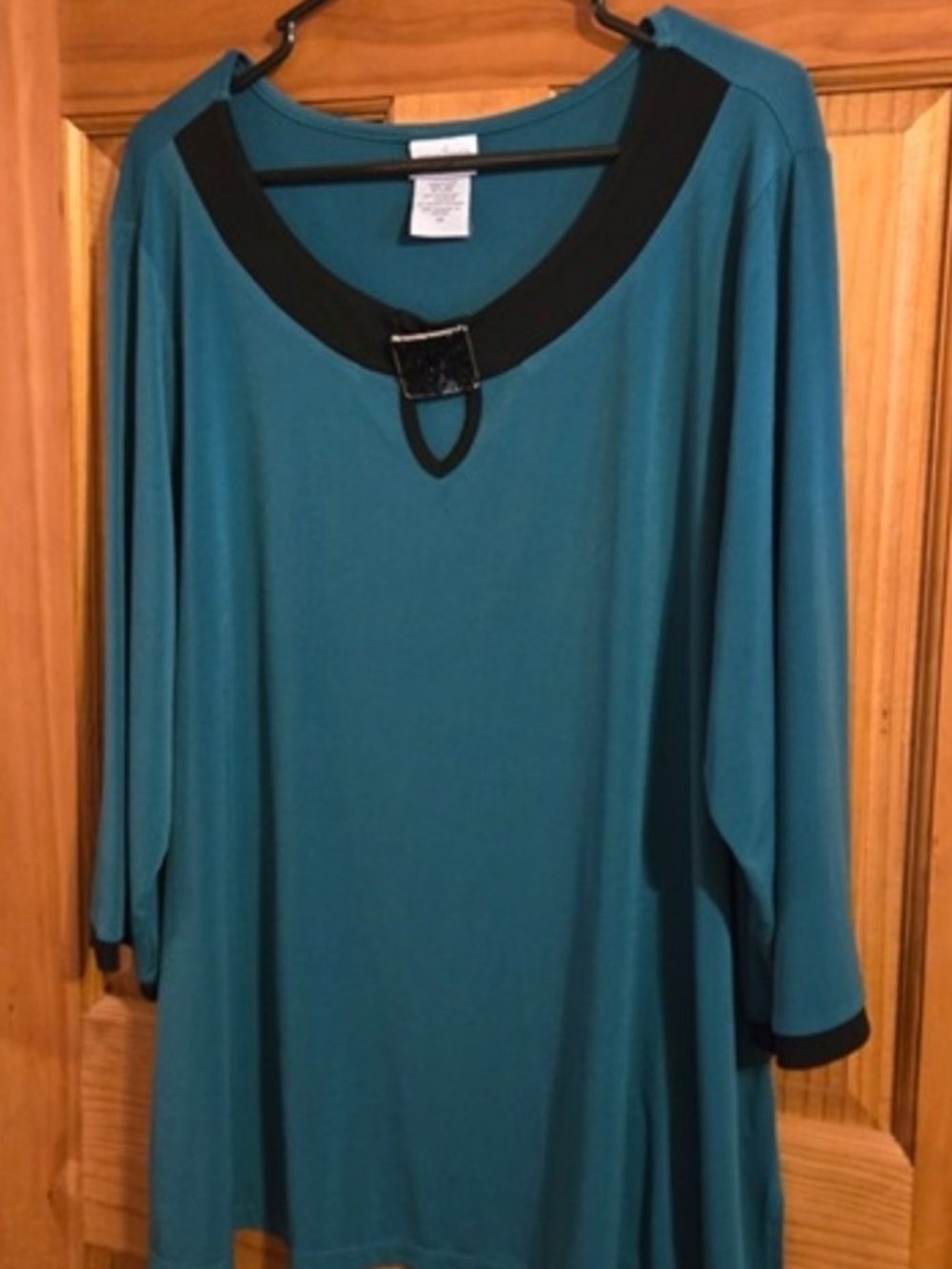 Teal Women's Scoop Neck Tunic with Black Accent